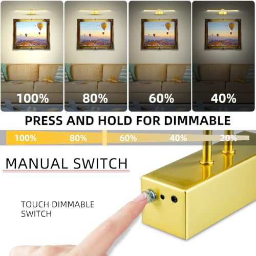HEAGEERO Picture Lights for Wall,13in Gallery Light,5000mAh Art Light - color: Brass-13"
