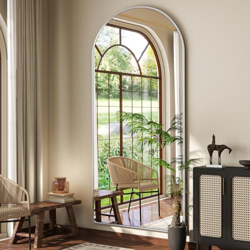 BEAUTYPEAK 76"x34" Arch Full Body Floor Mirror, Full Length Mirror Hanging or Leaning Arched-Top, Wall Mirrors with Stand for Bedroom, Dressing Room, Silver - color: Silver, size: 76"L x 34"W