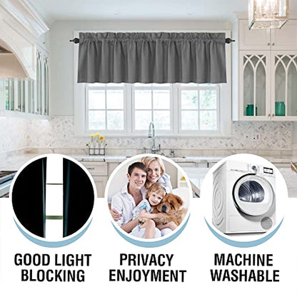 H.VERSAILTEX 100% Blackout Valances for Windows,Thermal Insulated Room Darkening Valance Rod Pocket Short Window Valances for Living Room Bathroom 52 Inch by 18 Inch 2 Pack Gray - color: Grey