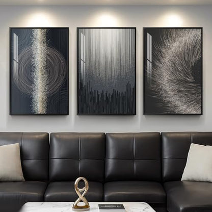 Large Black Silver Abstract Wall Art for Living Room, 3 Piece 24x36 In - color: Silver Galaxy Lines, size: 24" W x 36" H x 3 pieces