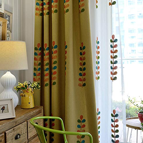 VOGOL Leaf Embroidered Linen Textured Curtains, 60 x 106, 2 Panels - color: C2, size: 60"W x 106"L (Pack of 2)