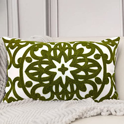 Alysheer Embroidered Lumbar Throw Pillow Cover 12"x 20", 1pc Olive Green - color: Olive Green, size: 20" x 12" (Pack of 1)