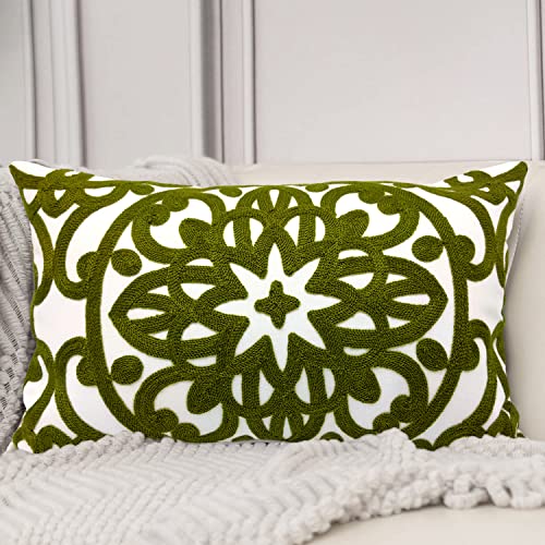 Alysheer Embroidered Lumbar Throw Pillow Cover 12"x 20", 1pc Olive Green - color: Olive Green, size: 20" x 12" (Pack of 1)