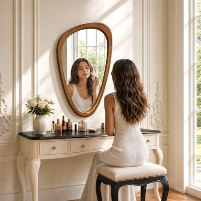 30" x 20" Asymmetrical Mirror, Solid Wood Frame, Irregular Design - color: Brown, size: 30"L x 20"W