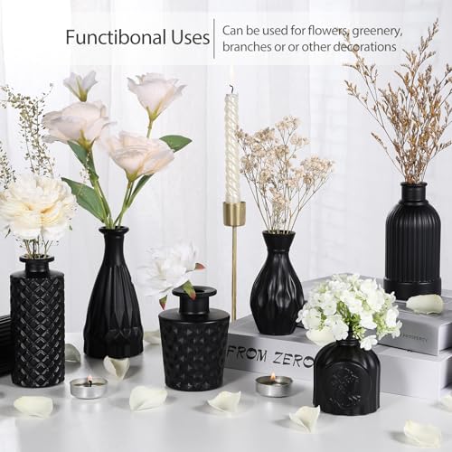 TBWIND 12 Pcs Black Glass Bud Vase Set, Small Vases for Flowers - color: Black-12pcs, size: 12Pcs