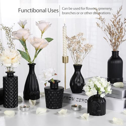 TBWIND 12 Pcs Black Glass Bud Vase Set, Small Vases for Flowers - color: Black-12pcs, size: 12Pcs