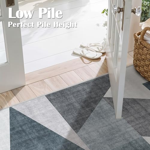 3x6 Washable Geometric Area Rug - Non-Slip Backing Hallway Rugs Blue Grey - color: Blue/Grey, size: 3' x 6' (Rectangular)