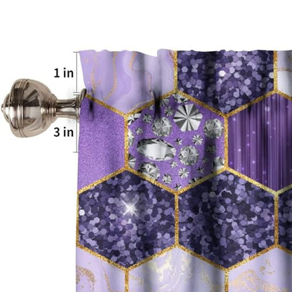 Purple Marble Valance, Abstract Gold Ombre Modern Luxury Diamond Honeycomb Geometric Romantic Print Blackout Short Window Curtain Treatment for Girls Bedroom Living Room, 54x18inch - color: Marble-22