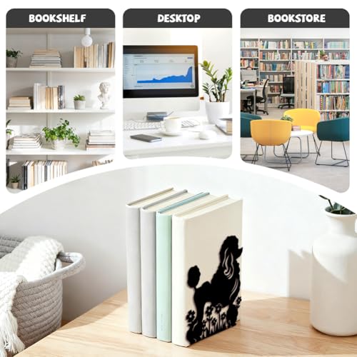 Peacoblue 5.3"x4.3"x6.5" Metal Bookends, Heavy Duty Book Ends for Shelves - style: Poodle Dog and Flowers