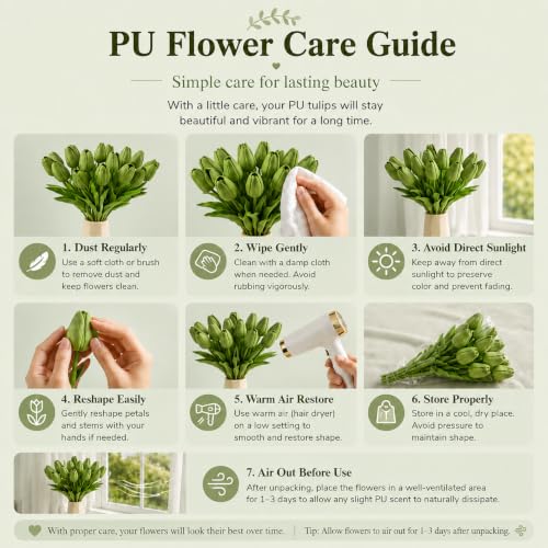 Mandy's 20 Stems Green Artificial Tulip Flowers for Home Centerpieces - color: Green