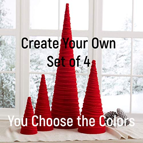 Create Your Own Set of 4 Velvet Trees, Valentine Tree Tabletop, Winter Mantel Decor, Handcrafted Entryway, Wedding Centerpiece Bookshelf (Create Your Own) - color: Create Your Own