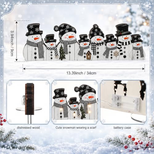 Yousoontic Christmas Table Decorations, Illuminated Snowman Table Centerpieces, Cute Wooden Sign Decorations with LED Lights, 3D Block Xmas Decor for Christmas Tabletop Mantel Desk Home Office Party - style: Illuminated Snowman
