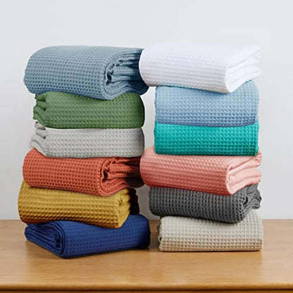 PHF 100% Cotton Waffle Blanket Lightweight Breathable, King Size Dusty Blue - color: Dusty Blue, size: King(104" x 90")