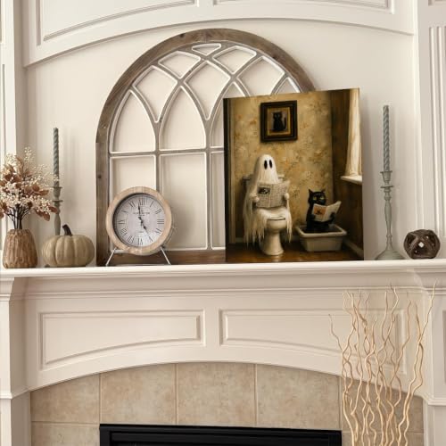 Halloween Bathroom Wall Art Canvas Print Framed Ghost Black Cat in Poster - color: Z