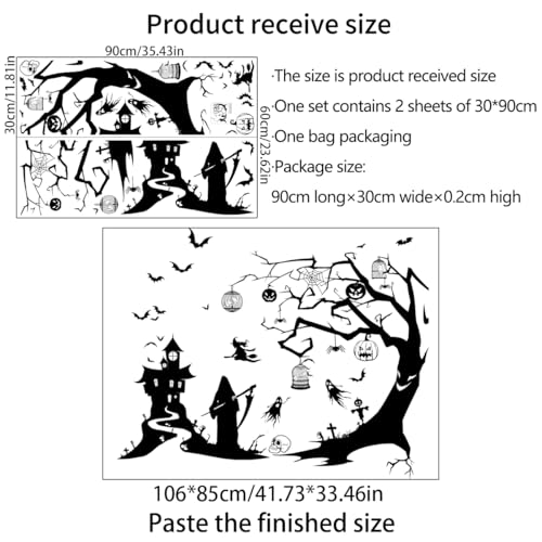 Halloween Wall Sticker Black Tree Branches Wall Decal Peel and Stick Horror Bat Wall Decor Halloween Castle Ghost Wall Stickers for Living Room