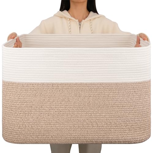 OIAHOMY 108L Extra Large Blanket Basket Dog Toy Basket Brown/White - color: Brown/White