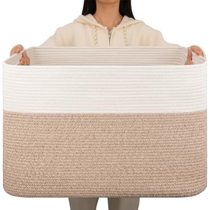 OIAHOMY 108L Extra Large Blanket Basket Dog Toy Basket Brown/White - color: Brown/White