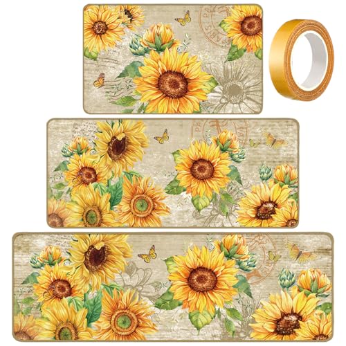 Fourluoo 3 Pcs Sunflower Kitchen Rugs and Mats Set - color: Light Pattern