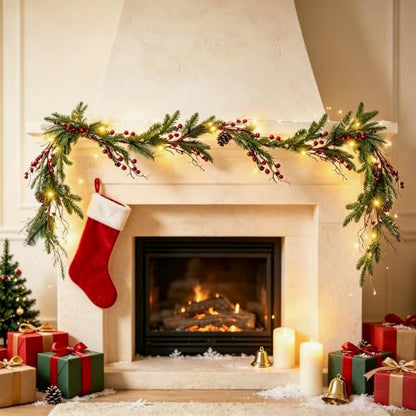 winemana 6 FT Pre-lit Artificial Christmas Garland with Lights for Mantle