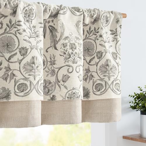 jinchan Linen Valance Kitchen Curtain 1 Panel 18 Inch Farmhouse Grey - color: *Vintage Grey, size: 50"W x 18"L (Pack of 1)