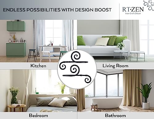 RTZEN Decorative Metal Curtain Tiebacks - Farmhouse Wrought Iron Curtain Holdbacks - Drapery Holders for Wall - Unique Metal Tie Backs for Curtains - 2 Pcs (Black Swirly) (Pack of 2) - size: Large (Pack of 2), style: Swirly