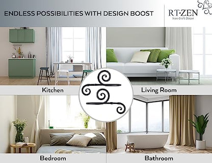 RTZEN Decorative Metal Curtain Tiebacks - Farmhouse Wrought Iron Curtain Holdbacks - Drapery Holders for Wall - Unique Metal Tie Backs for Curtains - 2 Pcs (Black Swirly) (Pack of 2) - size: Large (Pack of 2), style: Swirly