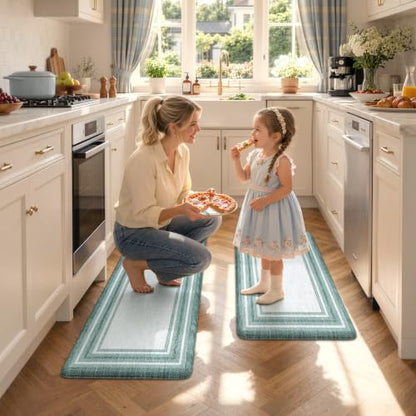 KIMODE Anti Fatigue Kitchen Mats, Green Farmhouse Kitchen Rugs Non Slip - color: Green, size: 17.3" x 47 "+ 17.3" x 29 "--0.47 inches