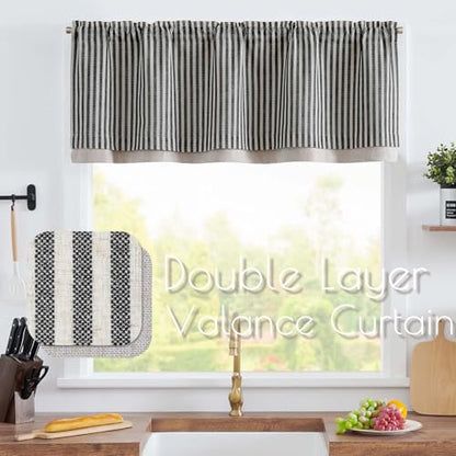 jinchan Stripe Linen Kitchen Valance Curtain, 50x16, 1 Panel, Black - color: Boxter Striped | Black on Linen, size: 50"W x 16"L (Pack of 1)