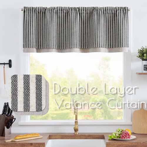 jinchan Stripe Linen Kitchen Valance Curtain, 50x16, 1 Panel, Black - color: Boxter Striped | Black on Linen, size: 50"W x 16"L (Pack of 1)