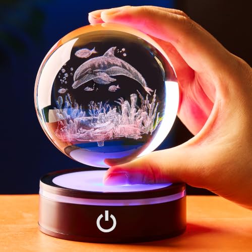 Dolphin Reef Crystal Ball Night Light, 3.15 Inch with LED Base - color: Ocean Dolphin