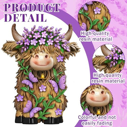 2 Pcs Resin Highland Cow Figurine Decor, Purple Lavender Theme - style: Lavender