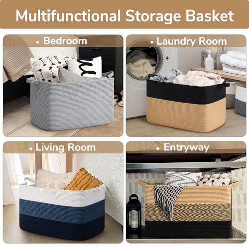 Goodpick 85L Large Woven Blanket Basket, Rectangle, Black Jute - color: Black Jute, size: X-Large(23.6"L x 15.7"W x 13.8"H)