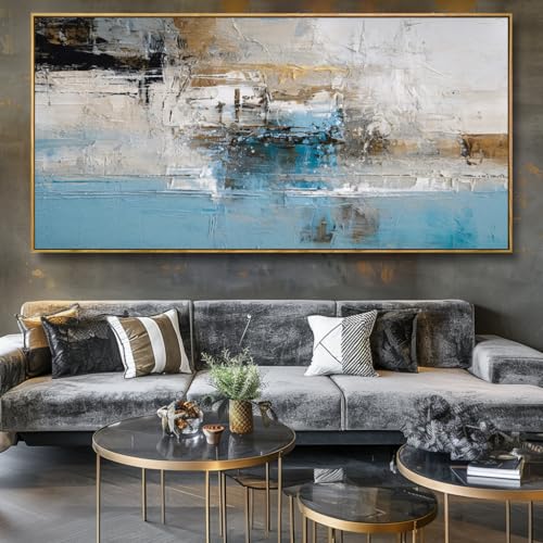 Wall Art Abstract Canvas Painting Blue 24"x48" with Framed - color: Abstract01, size: 48"L x 24"W