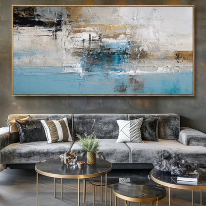 Wall Art Abstract Canvas Painting Blue 24"x48" with Framed - color: Abstract01, size: 48"L x 24"W