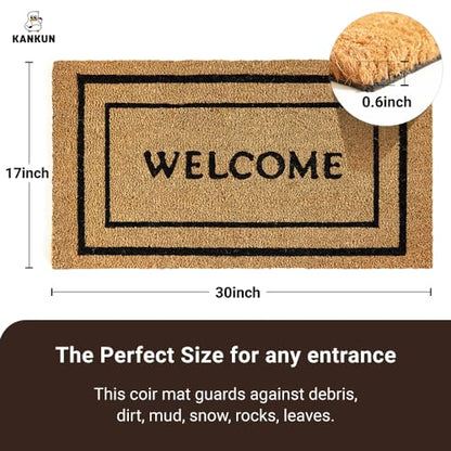 KANKUN Coco Coir Door Mat with Heavy Duty Backing, Welcome Doormat (17" x 30"), Doormat Entrance (Double Box) - color: Double Box