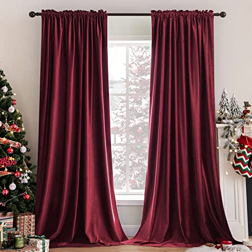 MIULEE Burgundy Red Blackout Velvet Curtains Drapes 72 Inch Long 52"x72" - color: Burgundy, size: 52"W x 72"L (Pack of 2)