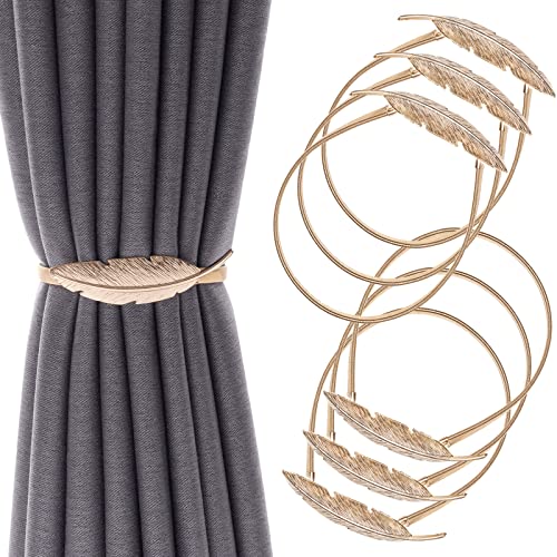6Pack Aluminum Alloy Spring Design Curtain Holdbacks - Leaf Carving Design Ties for Drapes - Modern Style - Gold Feather Finish - color: Gold Feather