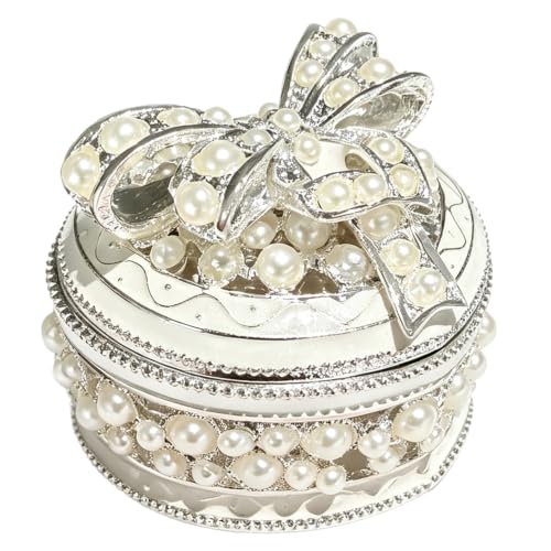 Metal Enamel Pearl Bow Jewelry Box Mini Trinket Storage Gift for Jewelry - color: Heart