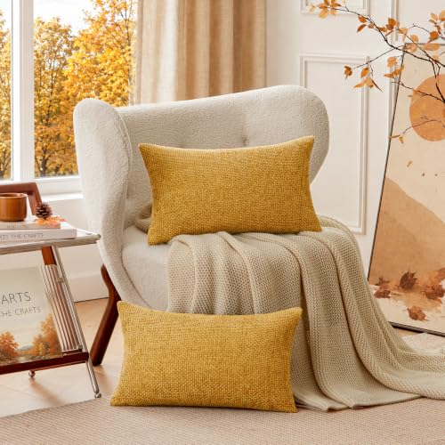 a moment Mustard Yellow Chenille Throw Pillow Covers 12x20 Inch Pack of 2 Modern Decorative Throw Pillow Covers Farmhouse Cross Covers Home Decor for Sofa Bedroom Living Room - color: Mustard Yellow, size: 20" x 12" (Pack of 2)