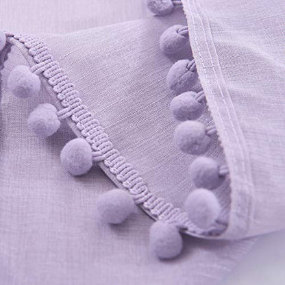 Pompom Sheer Curtains for Living Room 72" Lilac Girl Window Drapes Lavender - color: Lilac, size: 52"W x 72"L (Pack of 2)