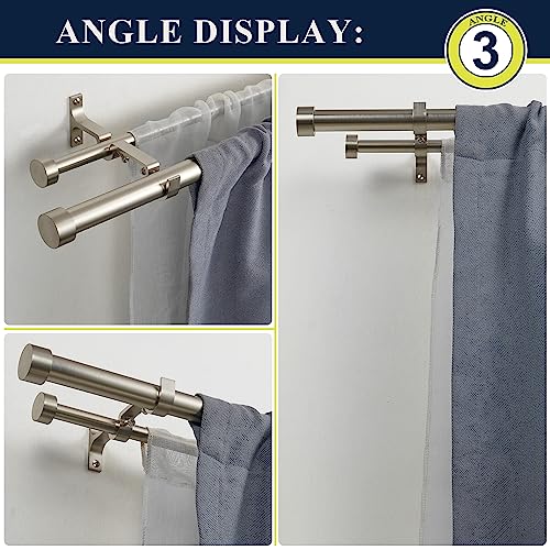 Double Curtain Rods for Windows 36-72 Inches, 1'' Front and 5/8''Back Double Drapery Rods with Premium Aluminum Brackets and End Cap Finials, Adjustable Brushed Nickel Double Window Curtain Rod - color: Brushed Nickel, size: 36-72"