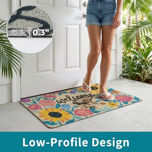 Sunflower Welcome Door Mat 24x36 Inch - color: Sunflower Dog