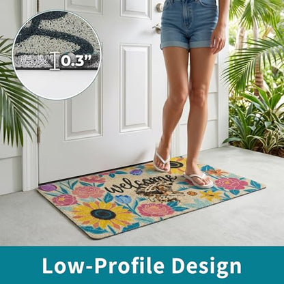Sunflower Welcome Door Mat 24x36 Inch - color: Sunflower Dog