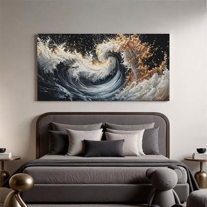 YISXINOAG Blue Gold Ocean Wall Art Coastal Abstract Painting Canvas 24"X48" - color: blue gold, size: 48"L x 24"W