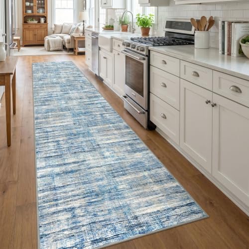 KOZYFLY Modern Washable Rug Runner 2.6x16 Hallway Stair Runner Blue Beige - color: Blue Beige, size: 2'8" x 16' (Runner)