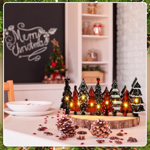 Yousoontic Christmas Table Decorations Rustic Lighted Wooden Centerpiece - style: Red Pine Tree
