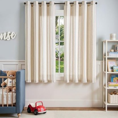 jinchan Linen Curtains 63 inch Blue Stripe for Kids Room Grommet 2 Panels - color: Multi Blue on Linen, size: 50"W x 63"L (Pack of 2)