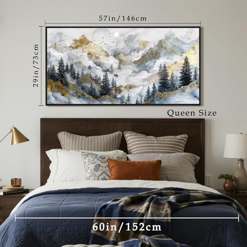 crmotu Nature Oversized Wall Art, Misty Mountain Landscape Pictures 29"x57" - color: Gold Mountain, size: 57"L x 29"W