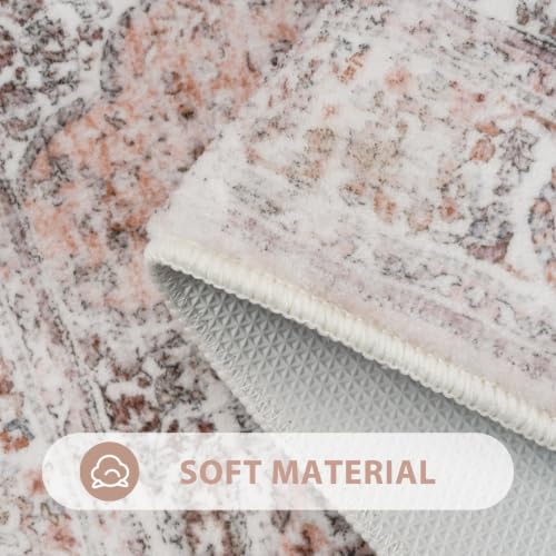 Uphome Bathroom Rugs Runner, Distressed Farmhouse Boho Blush Pink Bath Mat, Non Slip Washable Long Bath Rugs, Vintage Traditonal Soft Bathroom Runner for Bathtub Sink Shower, 18x47 inch - color: Blush Pink, size: 18 x 47 inch (Rectangular)