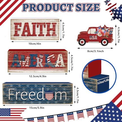 Britimes Tiered Tray Decor Set, 4 Pack, Wooden Table Sign, Independence - style: Independence Day Car